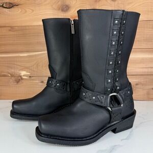 Harley Davidson Black Leather Auburn Harness Motorcycle Boot D85432 Women's 6M